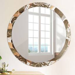 Palm Leaves, White, Round Mirror Frame, Decorative Mirror, Frame Print, Unique Wall - thumbnail 4