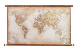 Teak World Map Wall Hanging Golden Satin Edges, Educational Decor - thumbnail 1