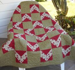 Quilt Throw Blanket 49 X Inches in Green Red & White. Fabrics By Studio E Designer B K Lantz Moda - thumbnail 1