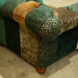 Unique British Green & Copper Velvet Fabric Patchwork Chesterfield Snuggle Armchair - thumbnail 4