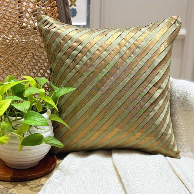 Art Silk Olive Green Striped Decorative Pillow Sham Cover, 24x24/26x26 Pintucks Pillowcase, Modern Euro Cover - Unfolding Copper - image 1