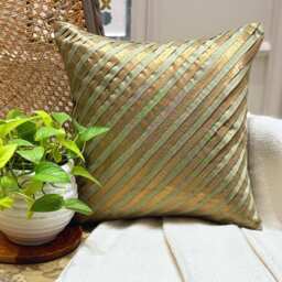Art Silk Olive Green Striped Decorative Pillow Sham Cover, 24x24/26x26 Pintucks Pillowcase, Modern Euro Cover - Unfolding Copper - thumbnail 1