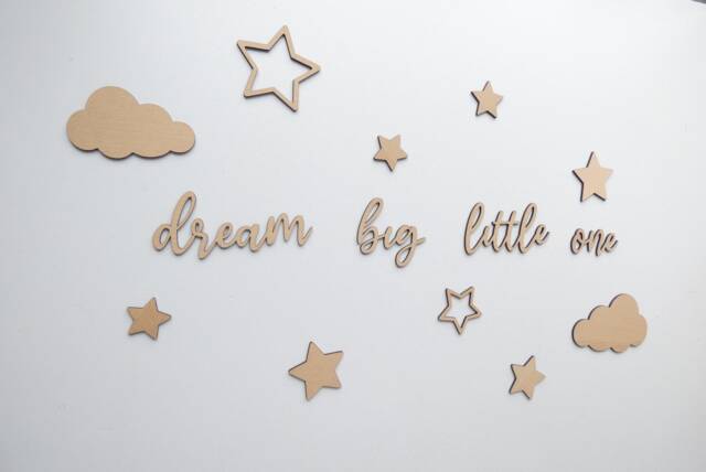 Dream Big Little One - Wooden Nursery Playroom Decor Children's Bedroom Wall Art Boho Scandi Accessory Clouds Dreams - image 1