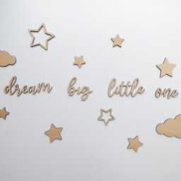 Dream Big Little One - Wooden Nursery Playroom Decor Children's Bedroom Wall Art Boho Scandi Accessory Clouds Dreams - thumbnail 2