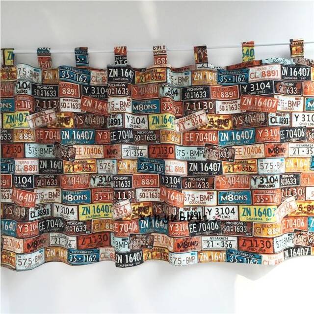 Cotton License Plate Kitchen Cafe Curtain Window Valance/Bedroom Treatment/Bathroom Shower Curtain/Nursery Child/Living Room Curtains - image 1
