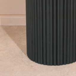 Hand Carved Black Wooden Reeded Fluted Round Top Occasional End Table Side - thumbnail 2