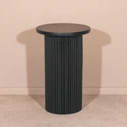 Hand Carved Black Wooden Reeded Fluted Round Top Occasional End Table Side - thumbnail 3