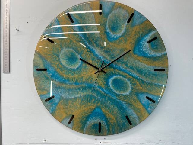 50cm Gold Teal & Silver Modern Resin Wall Clock, Unusual Abstract Clock - image 1