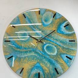 50cm Gold Teal & Silver Modern Resin Wall Clock, Unusual Abstract Clock - thumbnail 4