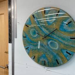 50cm Gold Teal & Silver Modern Resin Wall Clock, Unusual Abstract Clock - thumbnail 2