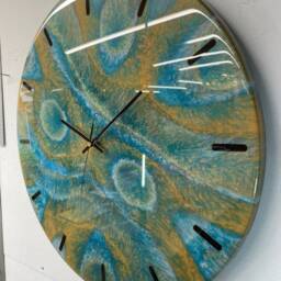 50cm Gold Teal & Silver Modern Resin Wall Clock, Unusual Abstract Clock - thumbnail 3