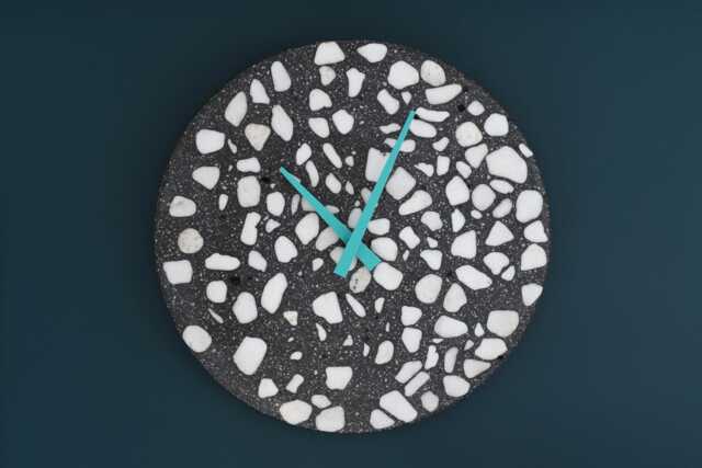 Terrazzo Wall Clock - Handmade Concrete Wooden Hands Unique Home Decor - image 1