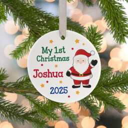 Personalised Baby's First Christmas Ceramic Ornament Santa Bauble