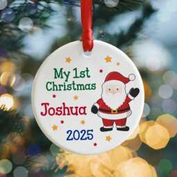 Personalised Baby's First Christmas Ceramic Ornament Santa Bauble - thumbnail 3