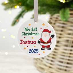 Personalised Baby's First Christmas Ceramic Ornament Santa Bauble - thumbnail 2