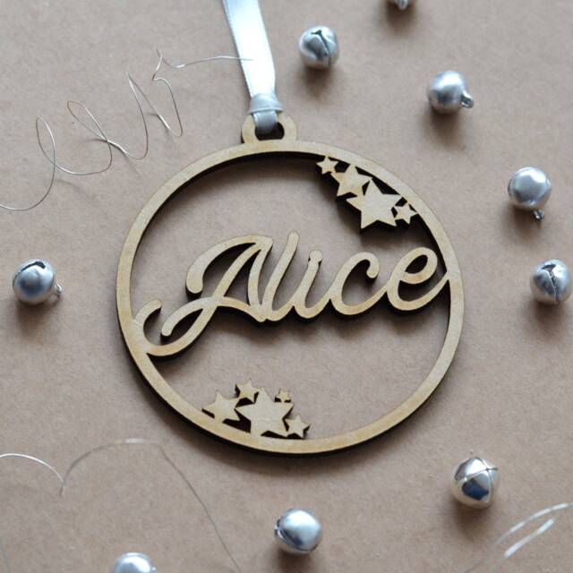 Custom Christmas Ornament - Wood Christmas With Name & Stars Tree Ornament Holiday Gift - image 1