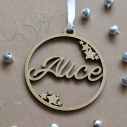 Custom Christmas Ornament - Wood Christmas With Name & Stars Tree Ornament Holiday Gift - thumbnail 3