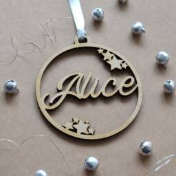 Custom Christmas Ornament - Wood Christmas With Name & Stars Tree Ornament Holiday Gift - thumbnail 1