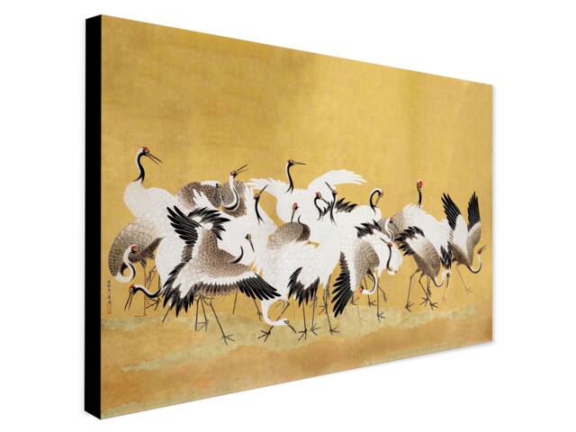 Japanese Cranes Vintage Art Print By Ishida Yute - Framed Canvas Or Rolled - image 1