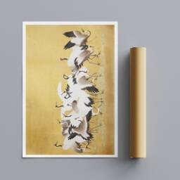Japanese Cranes Vintage Art Print By Ishida Yute - Framed Canvas Or Rolled - thumbnail 3