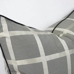 Black & Beige Plaid Masculine Pillow Cover, Piping, 12 X 20 Inch Tan Pillow, Accent Throw - thumbnail 2