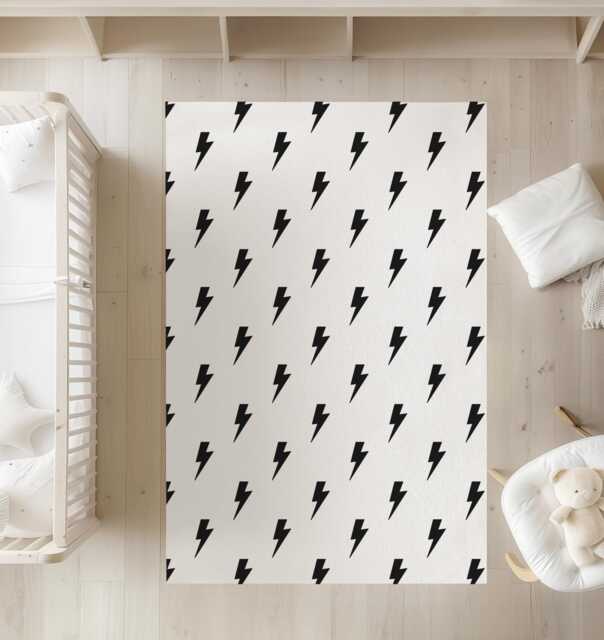 Lightning Flash Rug Carpet, Bolt Kids Decor, Children's Room Decor, Kids Rug, Monochrome Decor - image 1