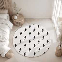 Lightning Flash Rug Carpet, Bolt Kids Decor, Children's Room Decor, Kids Rug, Monochrome Decor - thumbnail 3