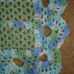 "New Handmade Easy Care ""Nostalgic Wrap"" Crocheted Baby Blanket/Afghan in Powder Green & Lovey - Variegated/Multicolored - 39"" X 46" - thumbnail 2