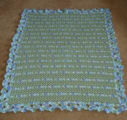 "New Handmade Easy Care ""Nostalgic Wrap"" Crocheted Baby Blanket/Afghan in Powder Green & Lovey - Variegated/Multicolored - 39"" X 46"