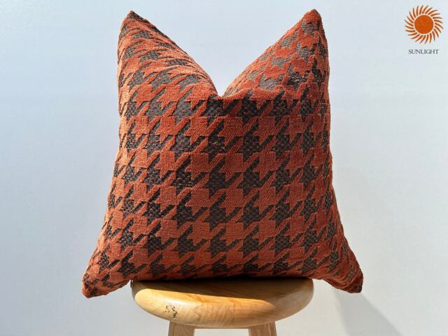 Terracotta Houndstooth Pillow Cover, Rust Accent, Textured Woven - image 1
