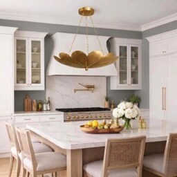 Mid Century Bowl Chandelier Vintage Ceiling Fixture For Dining & Living Room Handmade Brass Lotus Pendant Light - thumbnail 3