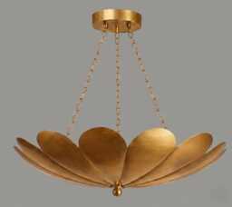 Mid Century Bowl Chandelier Vintage Ceiling Fixture For Dining & Living Room Handmade Brass Lotus Pendant Light - thumbnail 1