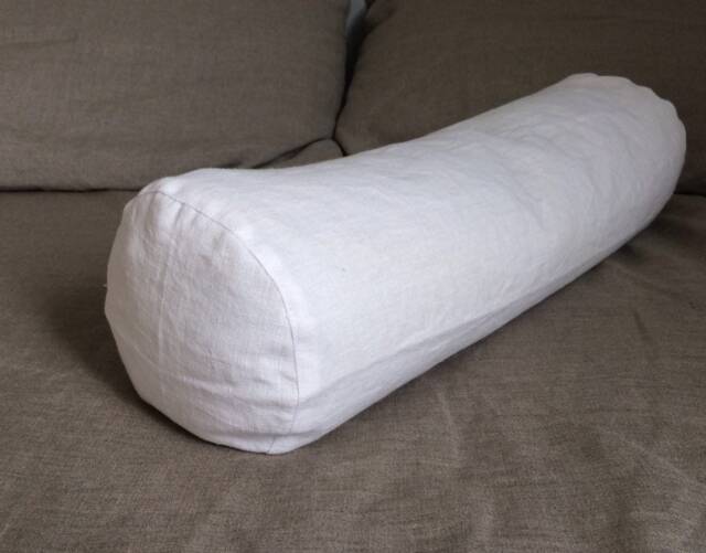 White Bolster Linen Pillow Case - Cover Neckroll Case Any Custom Size - image 1