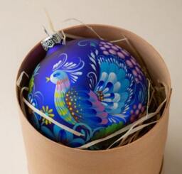 Blue Peacock Christmas Ornament, Hand Painted Petrykivka Glass Bauble, Personalized - thumbnail 2