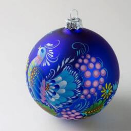 Blue Peacock Christmas Ornament, Hand Painted Petrykivka Glass Bauble, Personalized