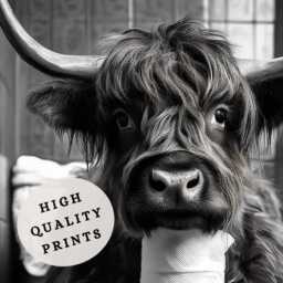 Funny Highland Cow Bathroom Print, Farm Animal Toilet Wall Art, Quirky Guest Decor, Poster, Lover Gift - thumbnail 2