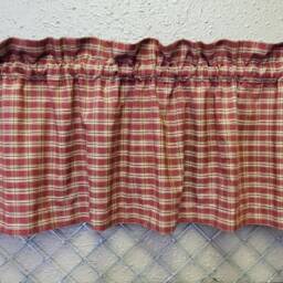 Handmade Rustic Country Primitive Burgundy Plaid Homespun Valance Farmhouse Curtain - thumbnail 3