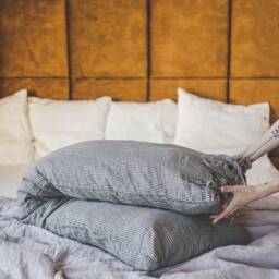 Checked Linen Body Pillowcase With Ties Soft Lumbar Pillow Cover - thumbnail 3