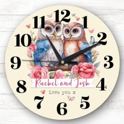 Owl Couple Love Birds Valentine's Day Gift Anniversary Yellow Personalised Clock - thumbnail 1