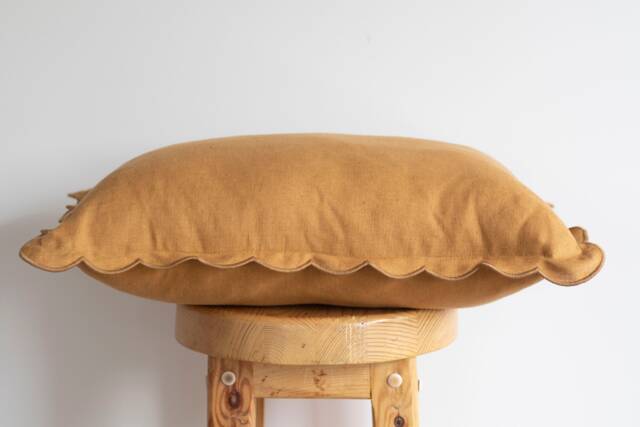 Dusty Mustard Lumbar Linen Scalloped Edge Pillow Cover - 12x18'' Size - image 1