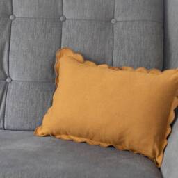 Dusty Mustard Lumbar Linen Scalloped Edge Pillow Cover - 12x18'' Size - thumbnail 2