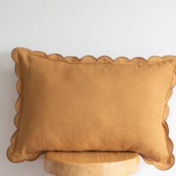 Dusty Mustard Lumbar Linen Scalloped Edge Pillow Cover - 12x18'' Size - thumbnail 3