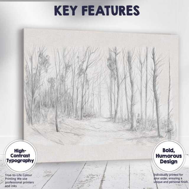 Minimalist Woodland Path Pencil Sketch Landscape Canvas Wall Art Print Decor Picture Ready To Hang - image 1