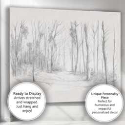 Minimalist Woodland Path Pencil Sketch Landscape Canvas Wall Art Print Decor Picture Ready To Hang - thumbnail 3