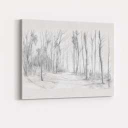 Minimalist Woodland Path Pencil Sketch Landscape Canvas Wall Art Print Decor Picture Ready To Hang - thumbnail 4