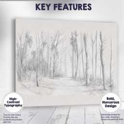 Minimalist Woodland Path Pencil Sketch Landscape Canvas Wall Art Print Decor Picture Ready To Hang - thumbnail 1