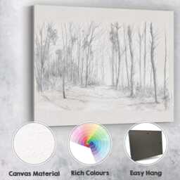 Minimalist Woodland Path Pencil Sketch Landscape Canvas Wall Art Print Decor Picture Ready To Hang - thumbnail 2