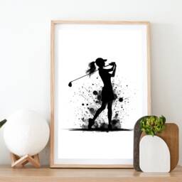 Girl Golf Women Print - Set Of 3 Golfing Prints - Black Watercolour Golfer Wall Art Posters For Lover Decor Room Artwork - thumbnail 2