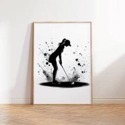 Girl Golf Women Print - Set Of 3 Golfing Prints - Black Watercolour Golfer Wall Art Posters For Lover Decor Room Artwork - thumbnail 3