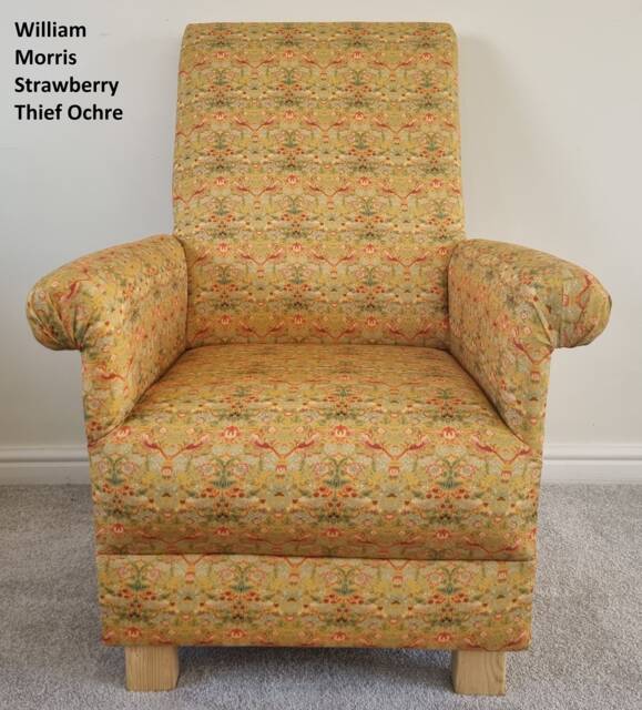 Handcrafted Adult Armchair William Morris Strawberry Thief Birds Ochre Navy Blue Red Green Chair - image 1